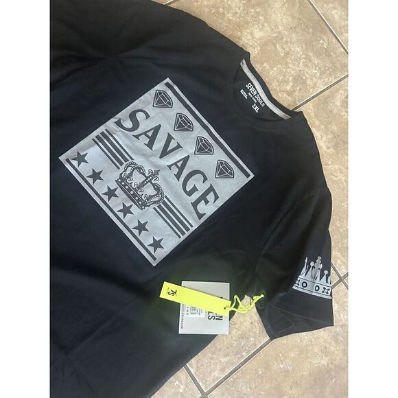 NWT $88 Seven Souls XXL 2XL “Savage” Black Cotton Tee Tshirt Graphic Cotton Blen